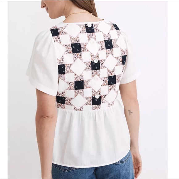 Madewell Flutter-Sleeve Peplum Top in Patchwork Quilt - granny square - XL - Picture 3 of 5